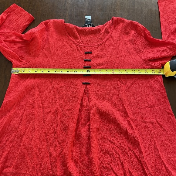 Ali Miles Women's Button Front Red Tunic Blouse XL 3/4 Sleeves Lagenlook Art - Picture 9 of 11